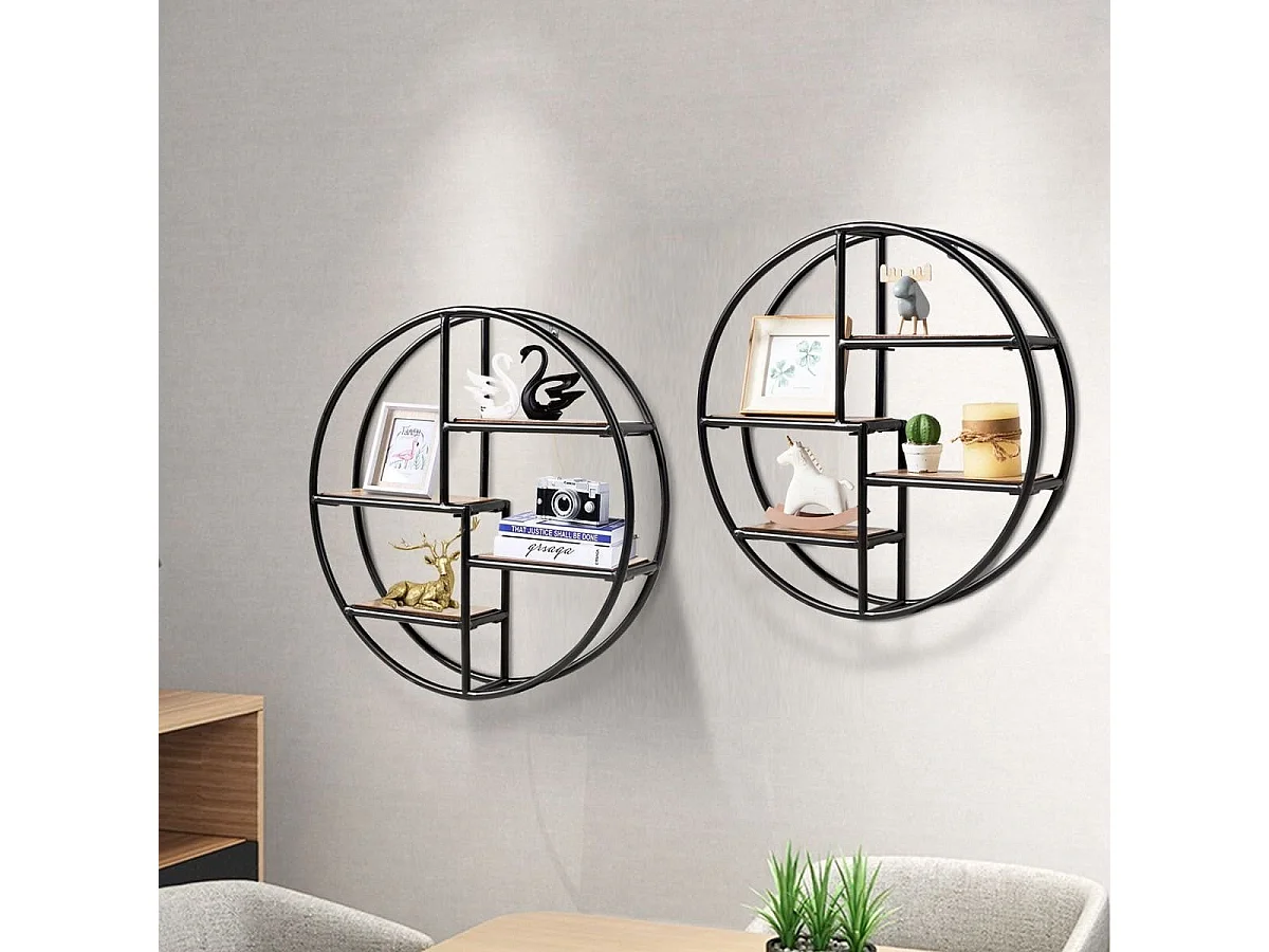Étagères Murales Ronde de Style Industrielle avec 4 Etagères Dimensions Ø 55 x 11 CM Matériel de Fixation Inclus