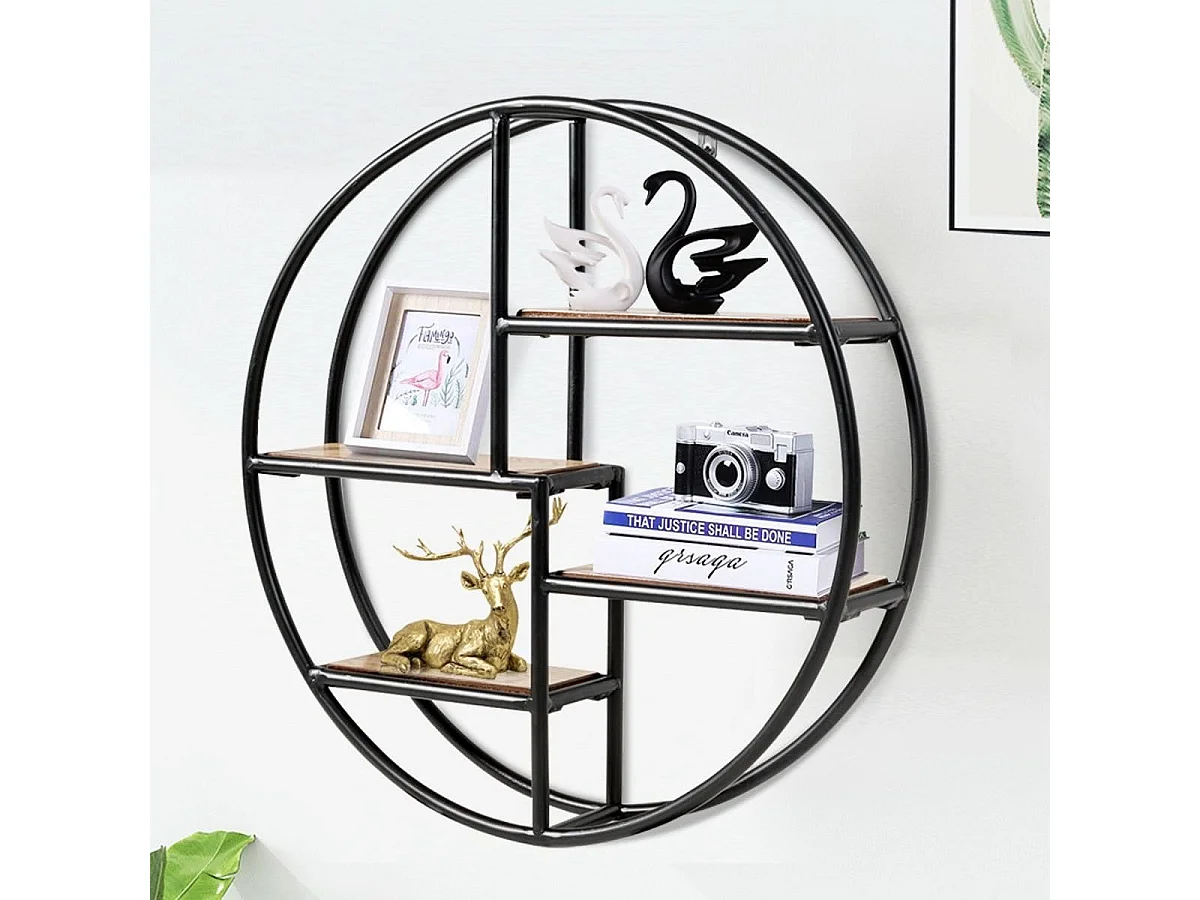 Rundes Wandregal Hängeregal mit 4 Böden 55x55x11cm kreisförmiges Bücherregal Schwarz