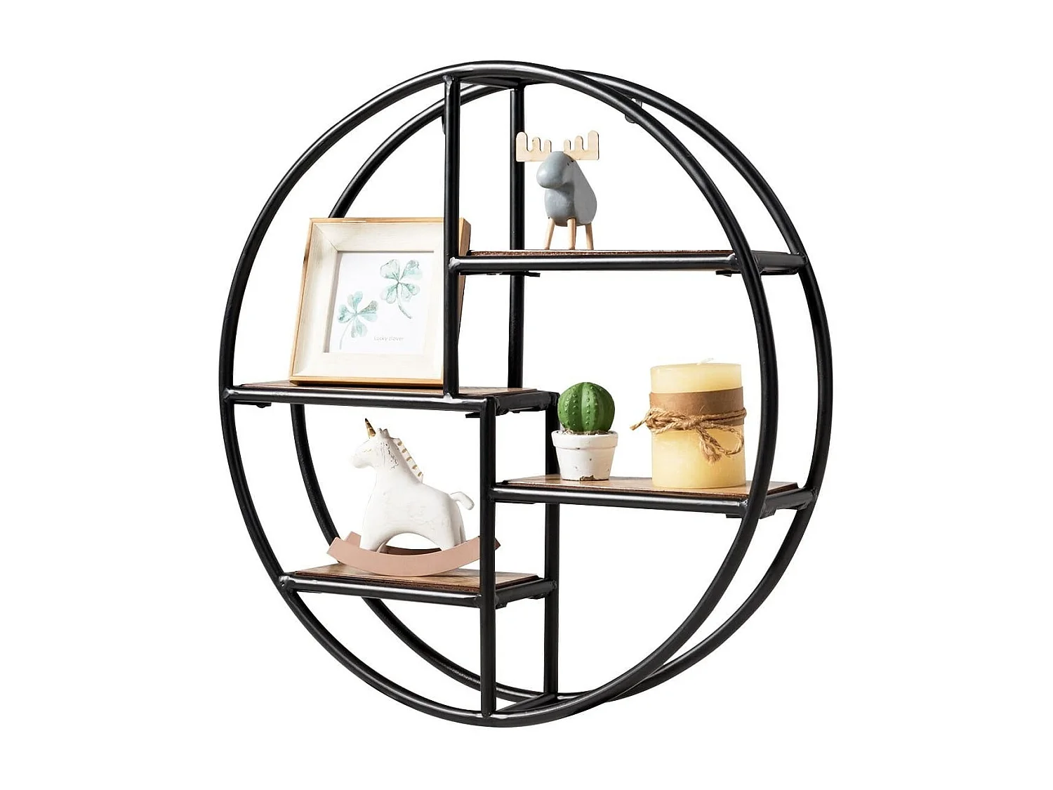 Rundes Wandregal Hängeregal mit 4 Böden 55x55x11cm kreisförmiges Bücherregal Schwarz