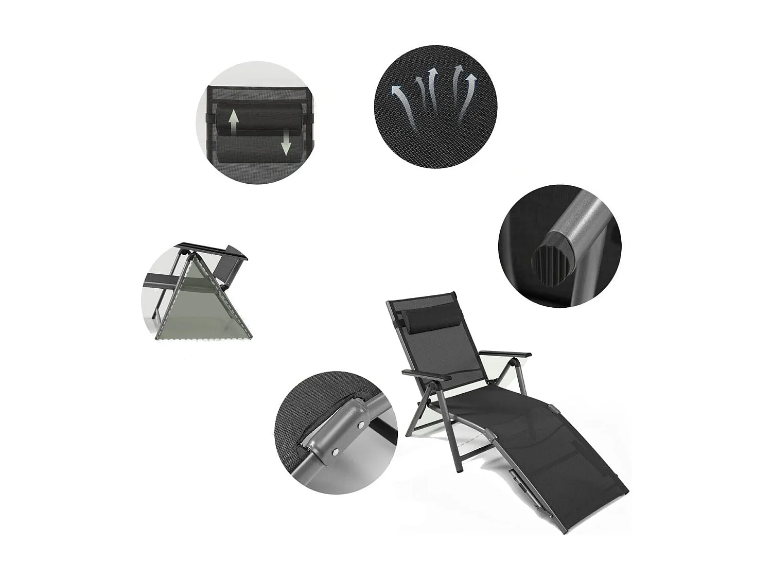 Terrassenliegestuhl Outdoor-Terrassenstuhl Klappliege mit 8 verstellbaren Rücken