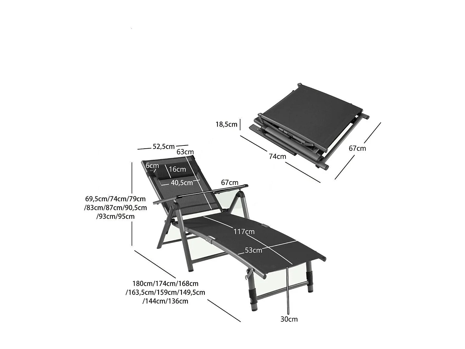 Terrassenliegestuhl Outdoor-Terrassenstuhl Klappliege mit 8 verstellbaren Rücken