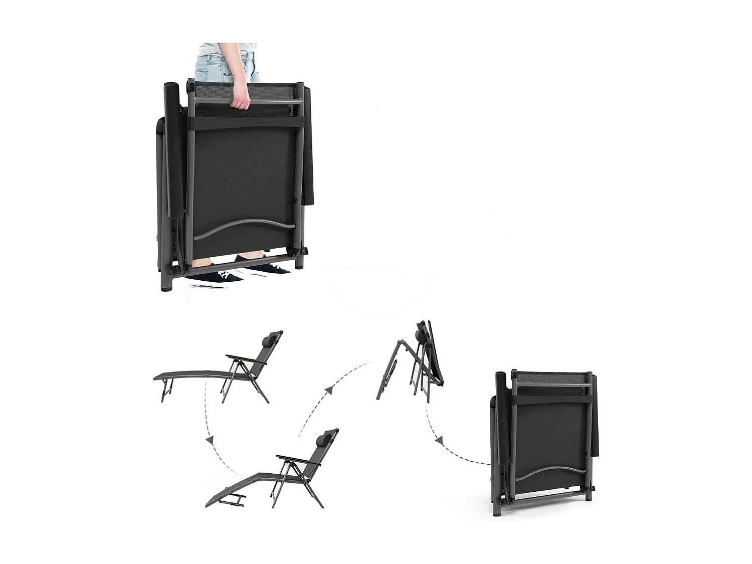 Terrassenliegestuhl Outdoor-Terrassenstuhl Klappliege mit 8 verstellbaren Rücken