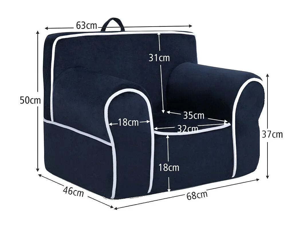 Gepolstertes Kindersofa mit Schaumstofffüllung & Armlehne & Handgriff 68 x 46 x 50 cm Marineblau