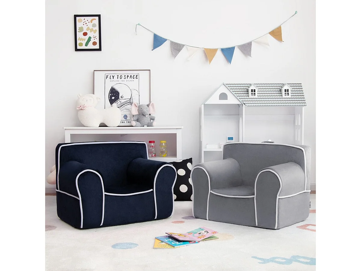 Gepolstertes Kindersofa mit Schaumstofffüllung & Armlehne & Handgriff 68 x 46 x 50 cm Marineblau