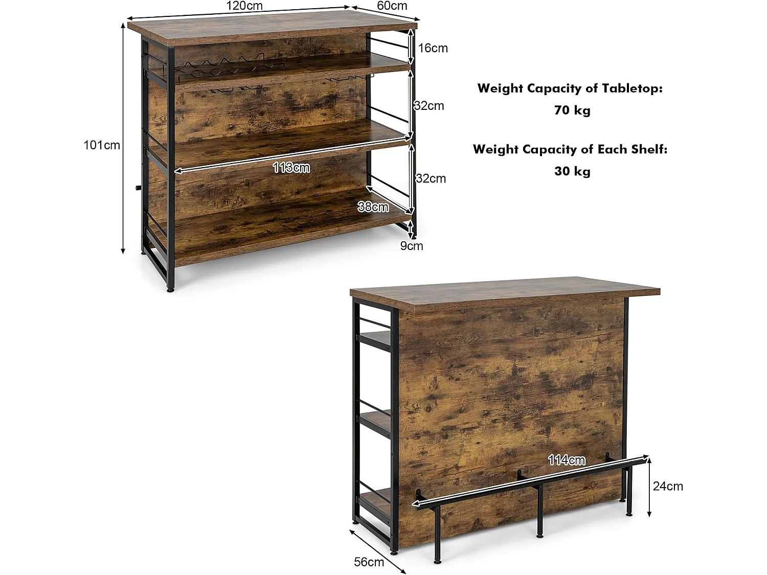 Küchenregal mit 4 offenen Ablagen