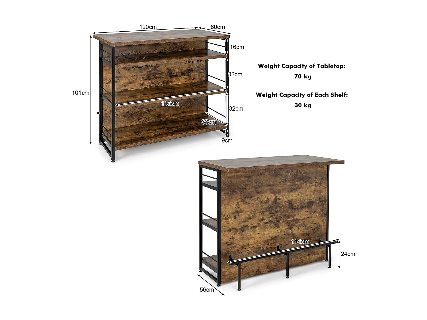 Küchenregal mit 4 offenen Ablagen