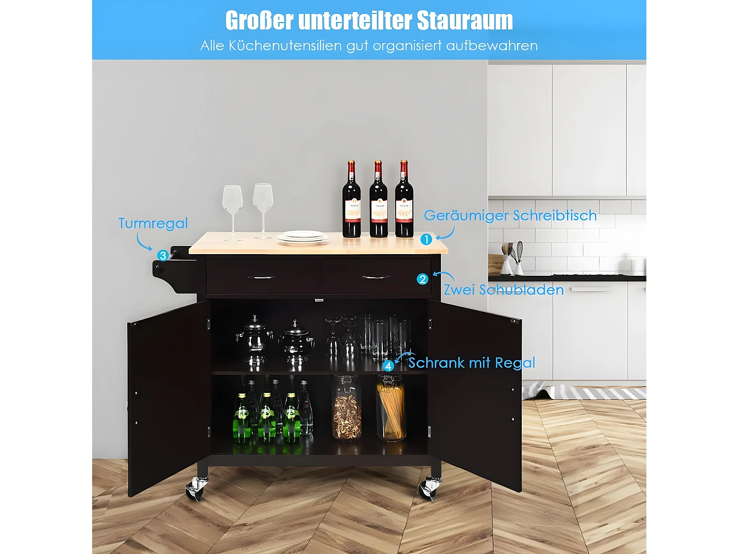 rollende Kücheninsel aus Gummihol TI87806