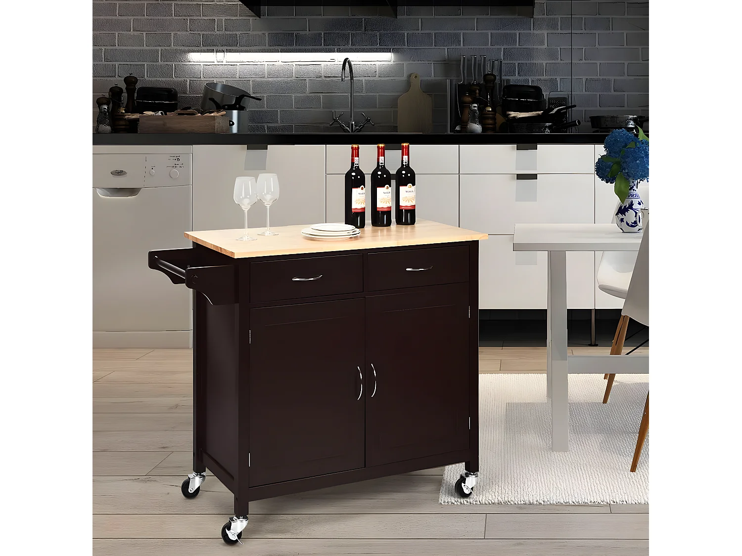 rollende Kücheninsel aus Gummihol TI87806