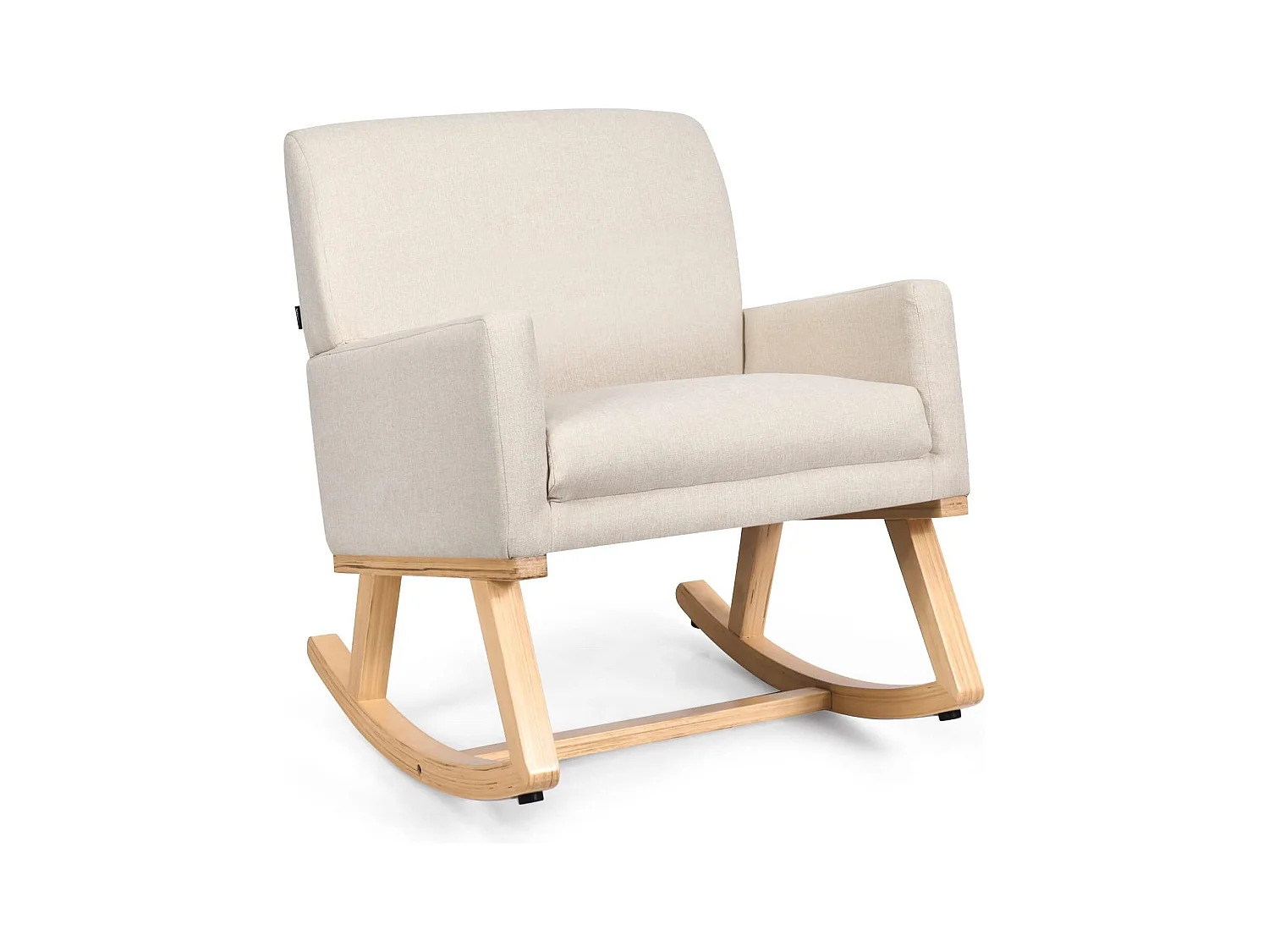 Sedia a dondolo con base in legno massello, Poltrona oscillante imbottita con stile moderna per soggiorno Beige