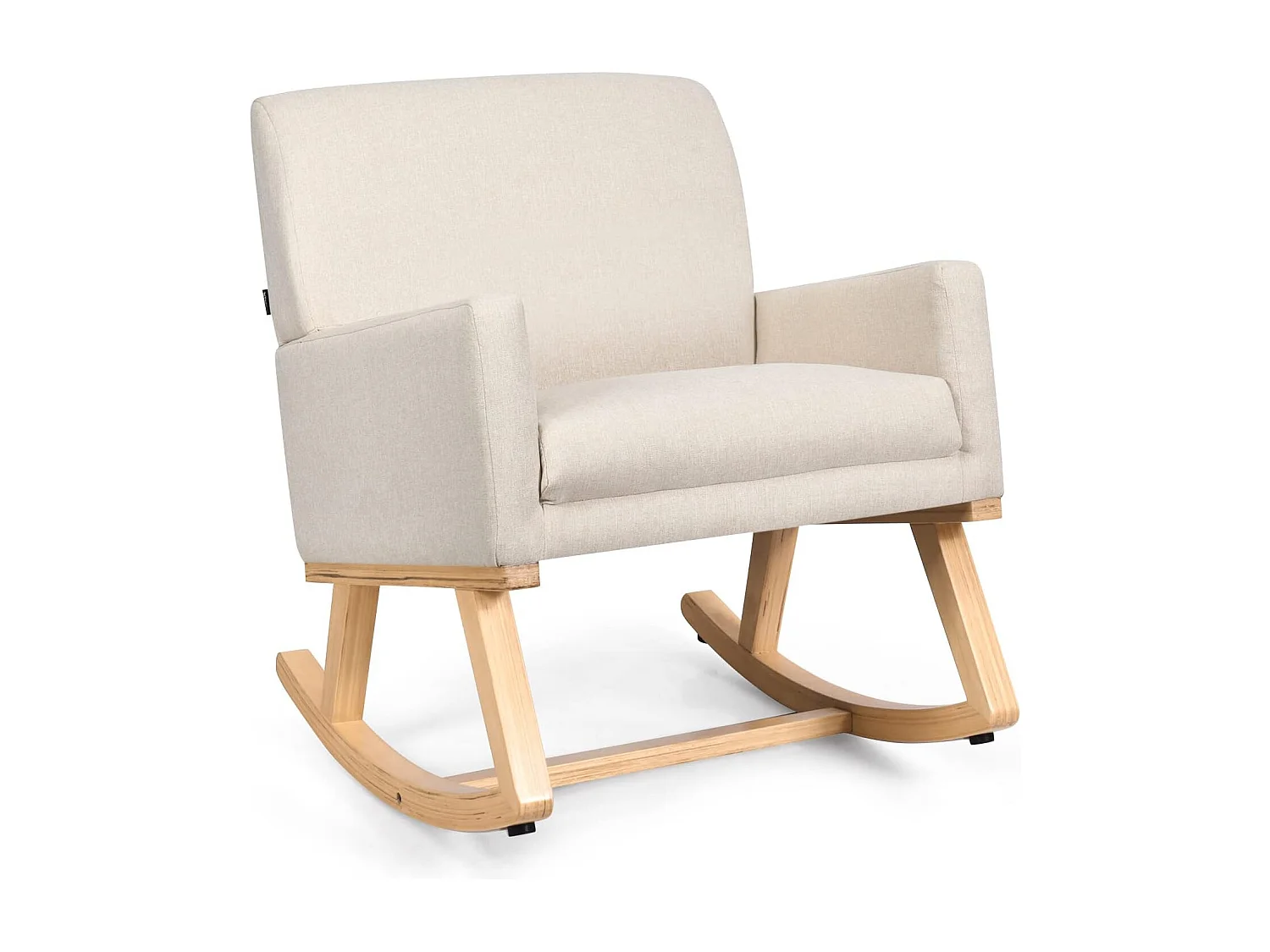 Gepolsterter Schaukelsessel aus Massivholz Schaukelstuhl Schwingsessel Relaxstuhl Beige