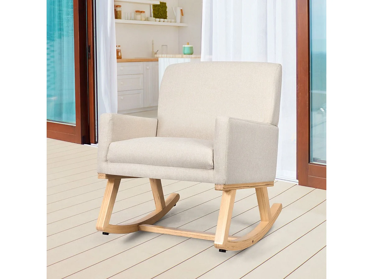 Gepolsterter Schaukelsessel aus Massivholz Schaukelstuhl Schwingsessel Relaxstuhl Beige