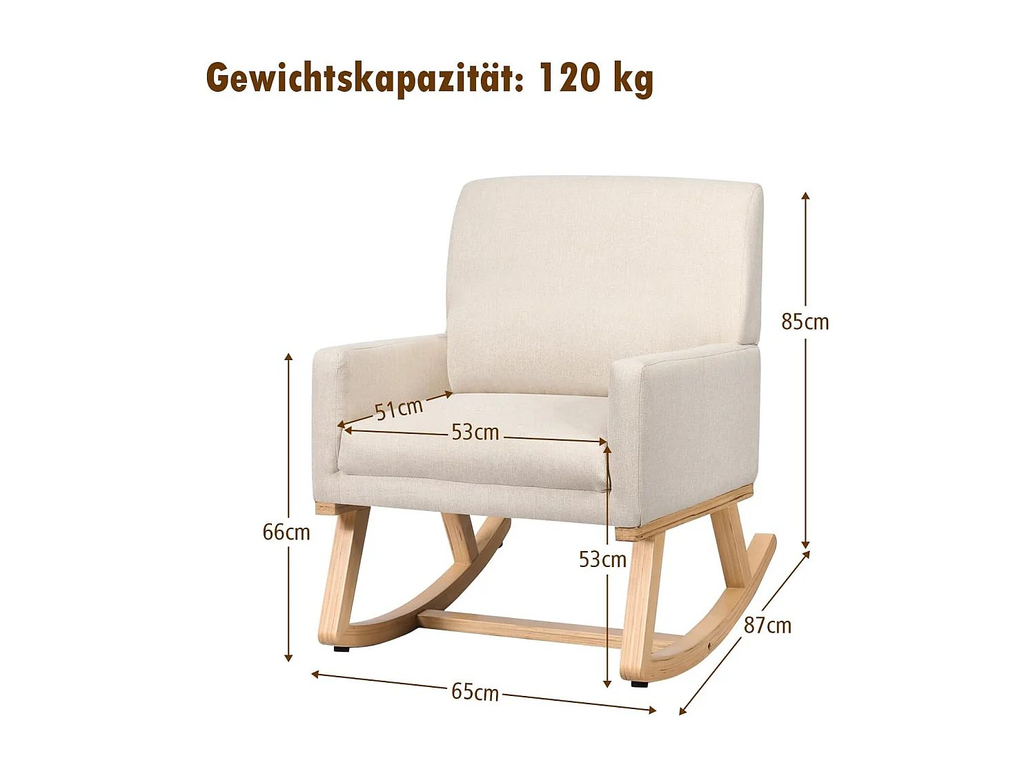 Gepolsterter Schaukelsessel aus Massivholz Schaukelstuhl Schwingsessel Relaxstuhl Beige