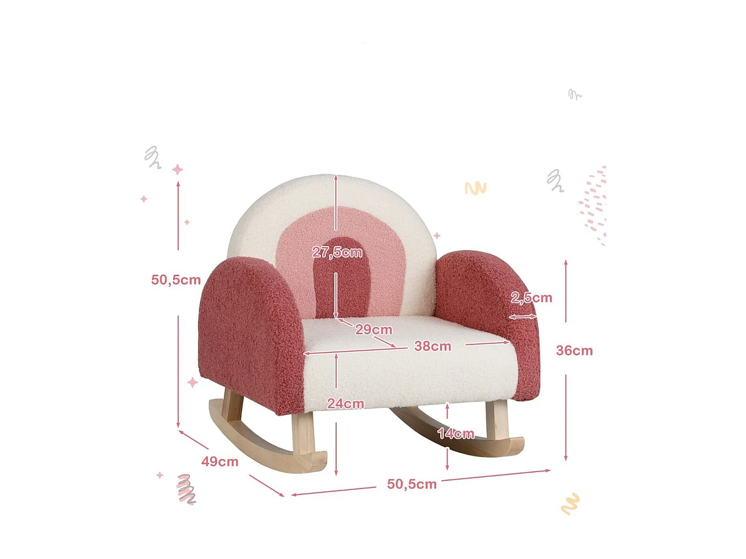 Kinderschaukelstuhl Teddy-Plüsch-Sessel mit Schaukelbeinen aus Pappelholz Rot