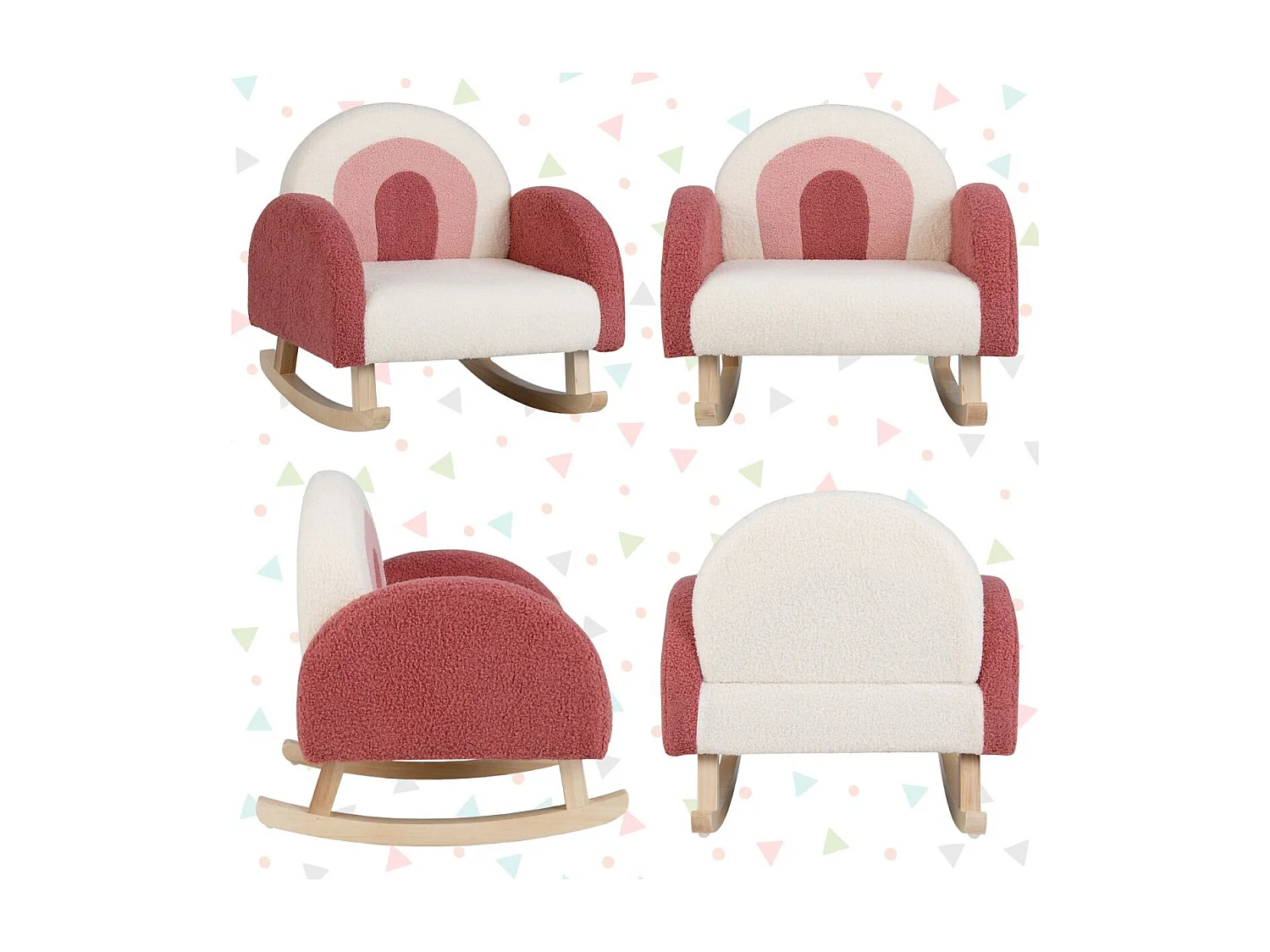 Kinderschaukelstuhl Teddy-Plüsch-Sessel mit Schaukelbeinen aus Pappelholz Rot