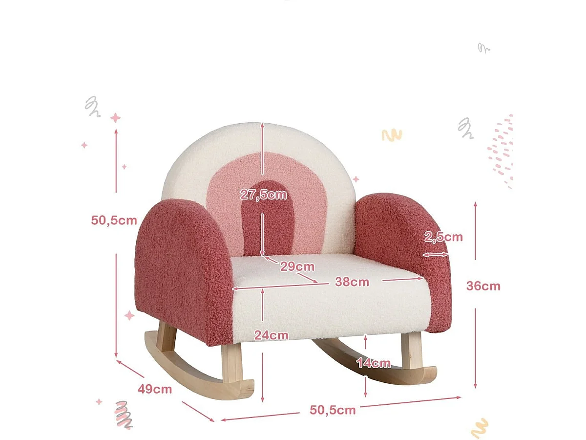 Kinderschaukelstuhl Teddy-Plüsch-Sessel mit Schaukelbeinen aus Pappelholz Rot