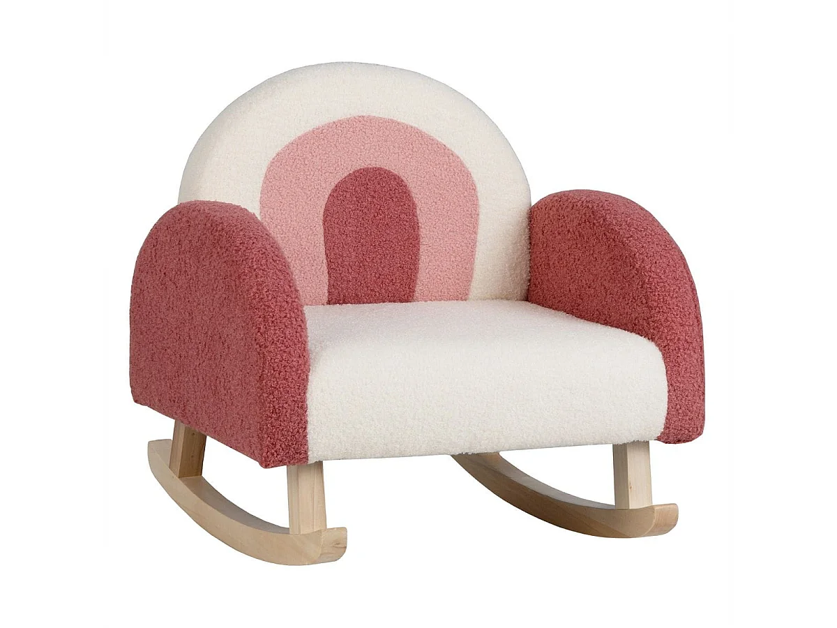 Kinderschaukelstuhl Teddy-Plüsch-Sessel mit Schaukelbeinen aus Pappelholz Rot
