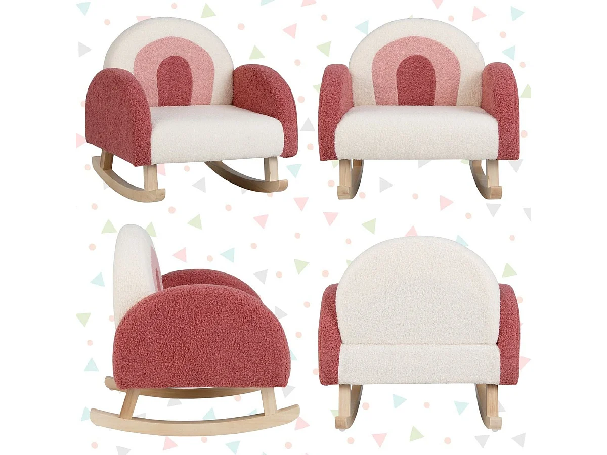 Kinderschaukelstuhl Teddy-Plüsch-Sessel mit Schaukelbeinen aus Pappelholz Rot