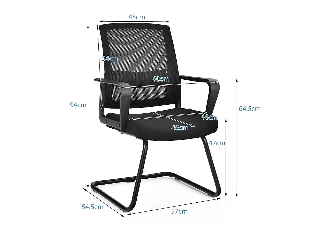 2er Set Netz Bürostuhl mit Rückenlehne bis 136kg belastbar 60 x 54,5 x 94 cm Schwarz