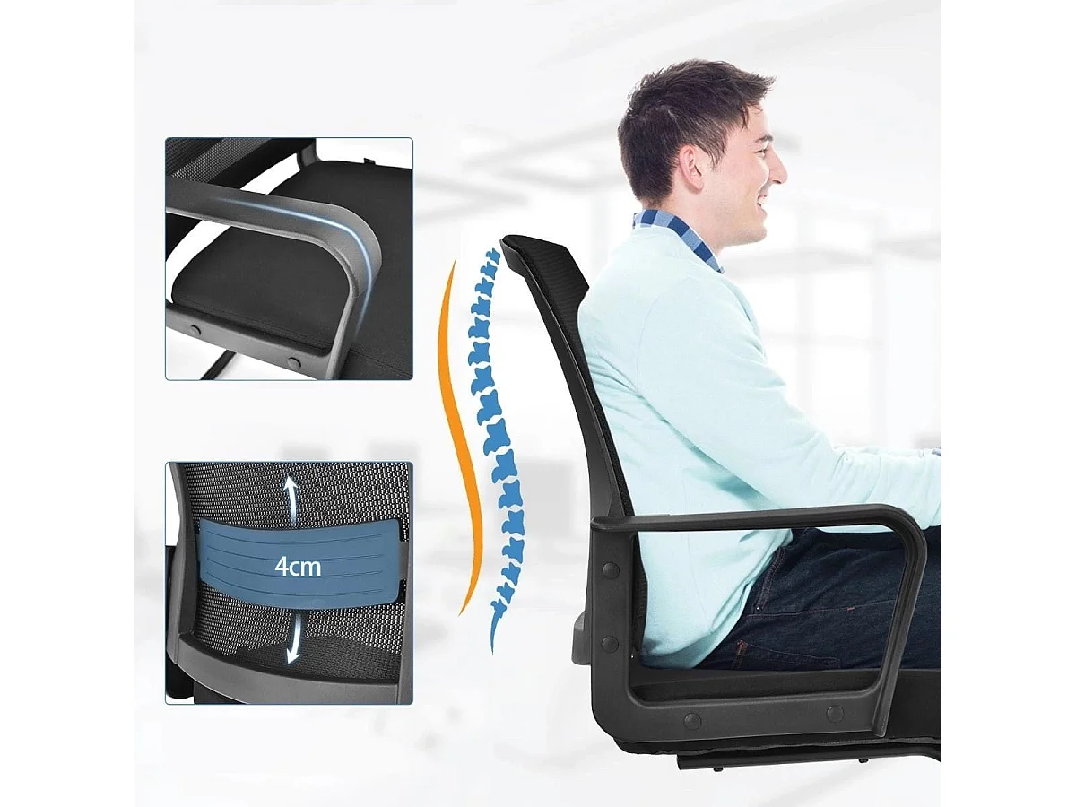 2er Set Netz Bürostuhl mit Rückenlehne bis 136kg belastbar 60 x 54,5 x 94 cm Schwarz