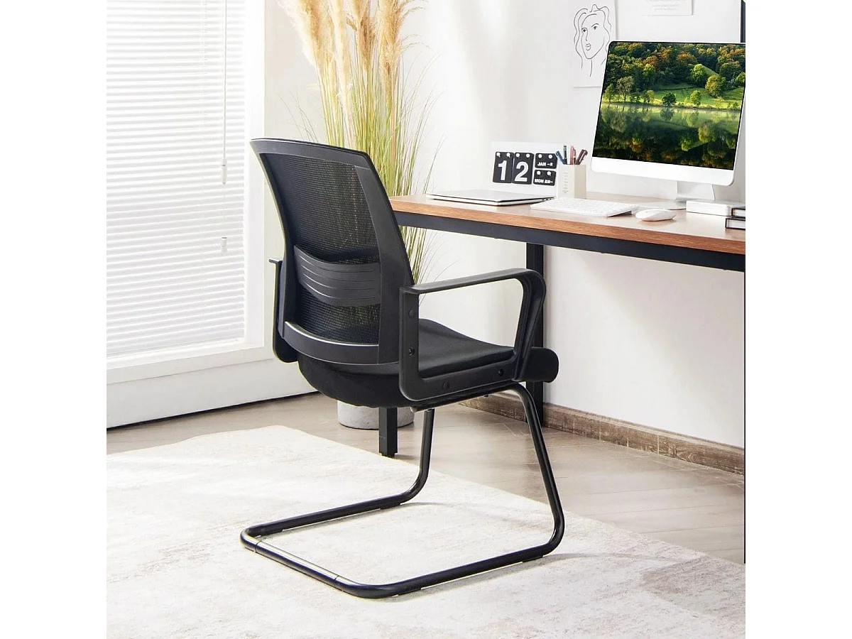 2er Set Netz Bürostuhl mit Rückenlehne bis 136kg belastbar 60 x 54,5 x 94 cm Schwarz