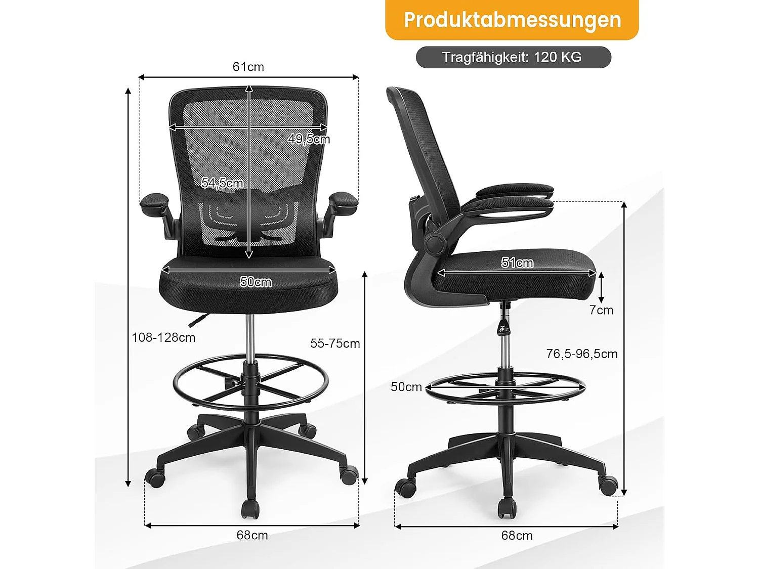 Bürostuhl mit hochklappbaren Armlehnen
