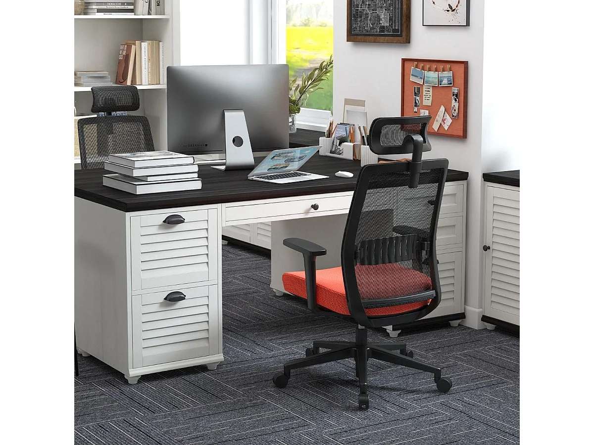 Sedia da ufficio regolabile in altezza con poggiatesta comfortevole, Sedia ergonomica con schienale traspirante Nero