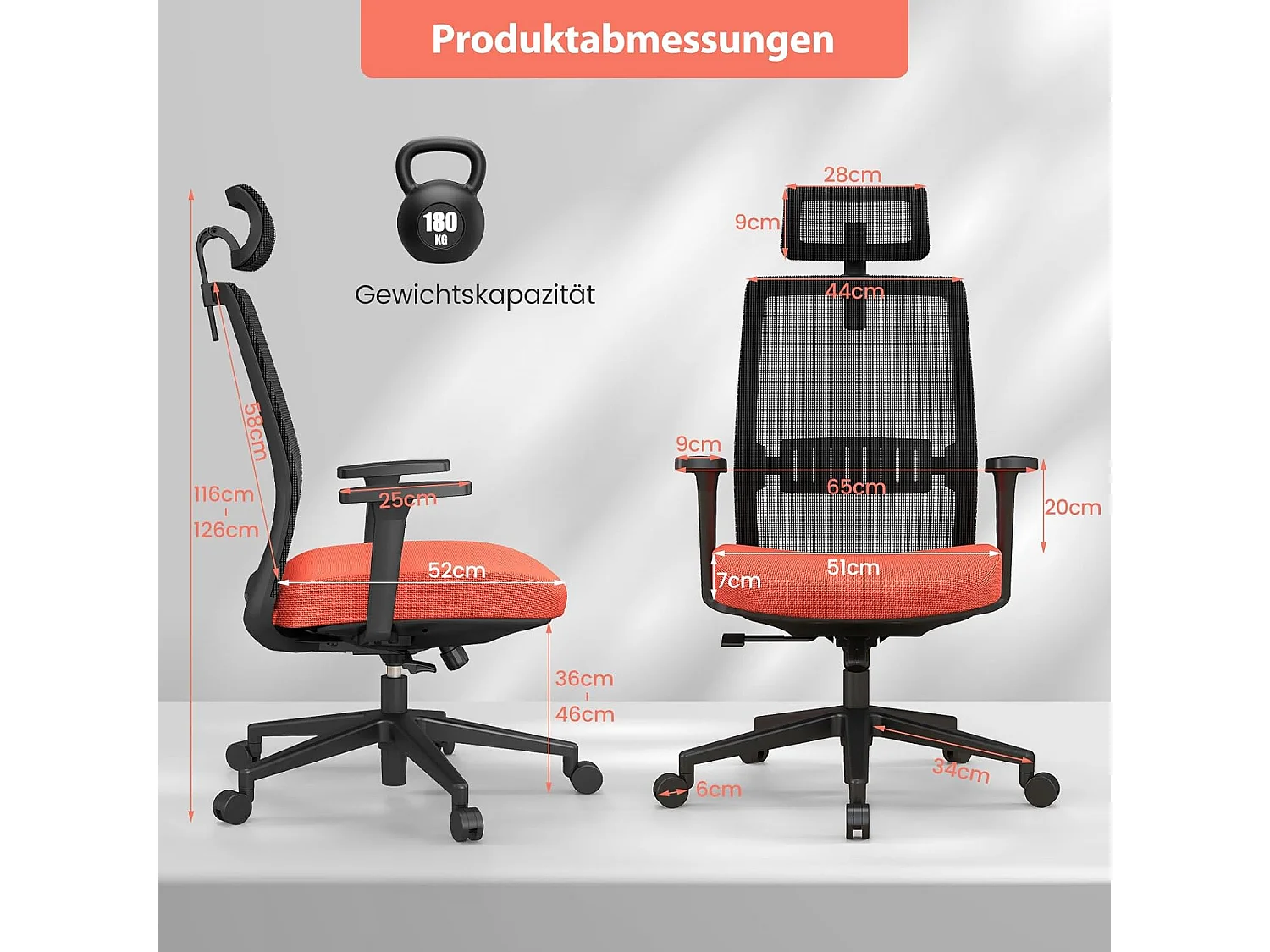 Sedia da ufficio regolabile in altezza con poggiatesta comfortevole, Sedia ergonomica con schienale traspirante Nero