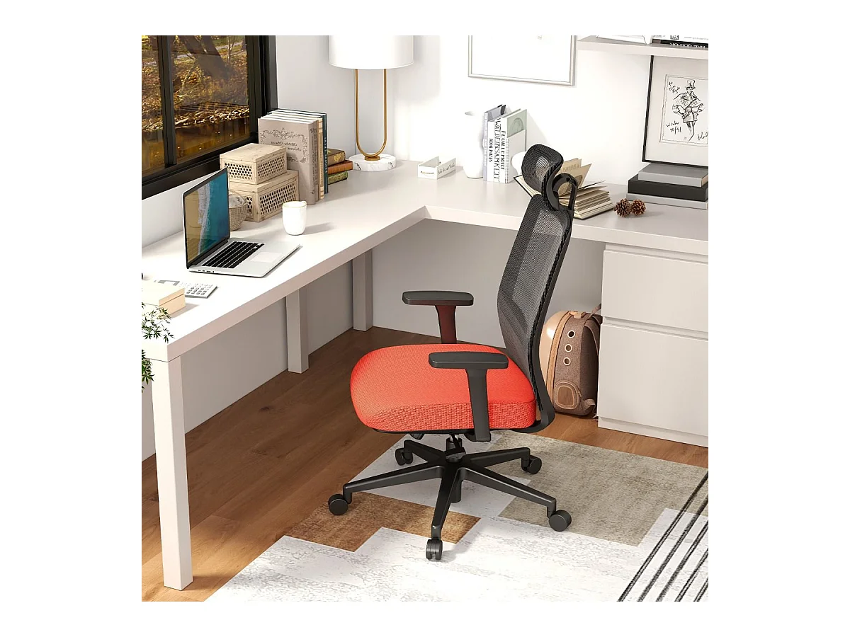 Chaise de Bureau Ergonomique Réglable en Hauteur Noir Orange