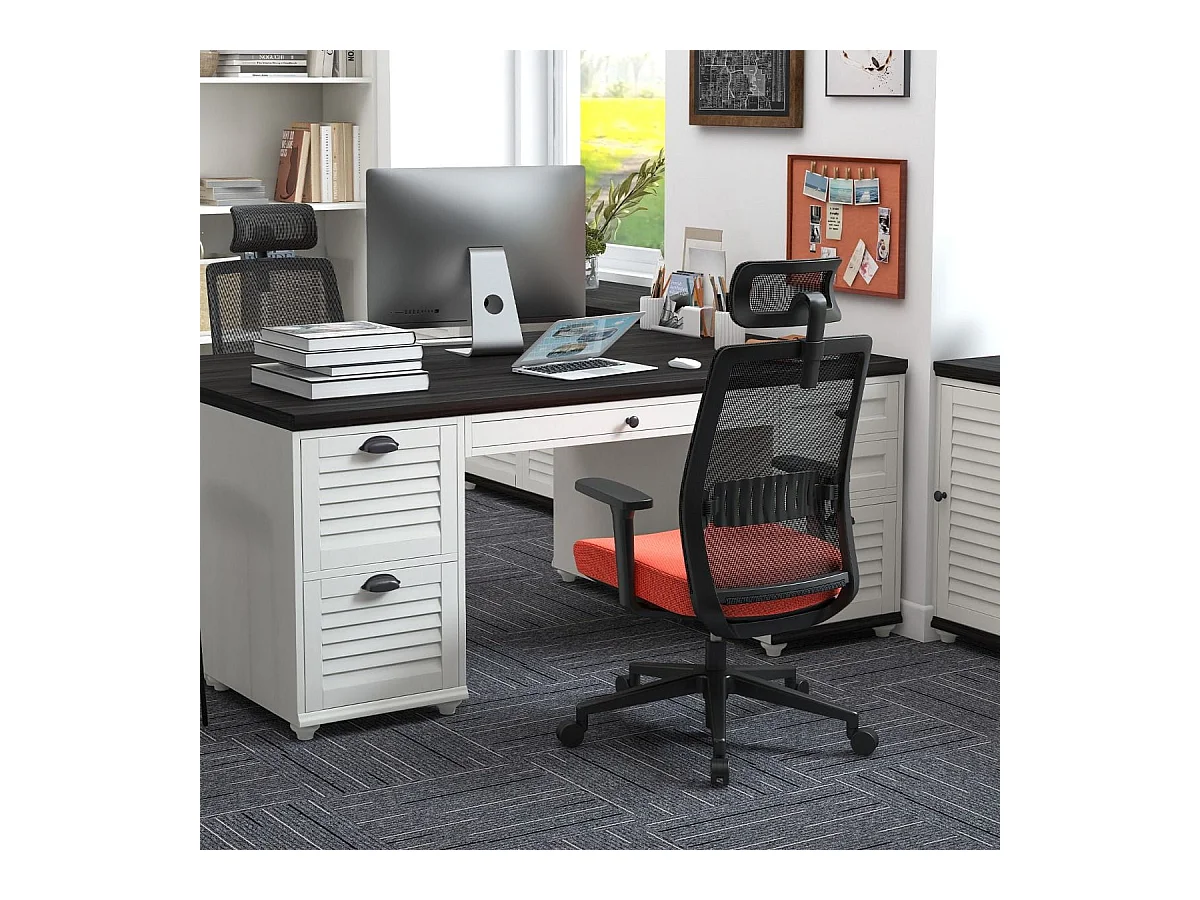 Chaise de Bureau Ergonomique Réglable en Hauteur Noir Orange