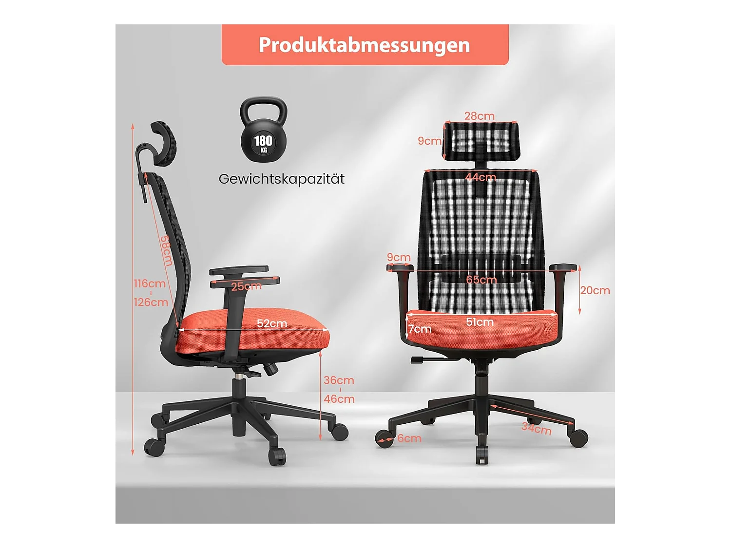 Chaise de Bureau Ergonomique Réglable en Hauteur Noir Orange