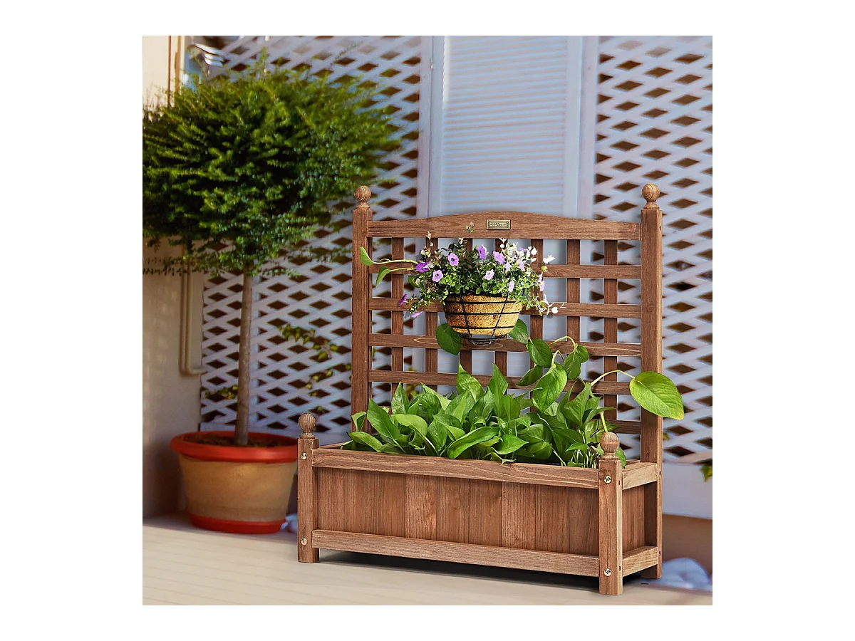 Gartenspalier Blumenkasten mit Rankgitter Massivholz-Pflanzgefäß 64,5 x 28 x 75 cm Dunkelbraun