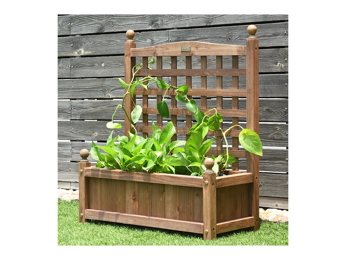 Gartenspalier Blumenkasten mit Rankgitter Massivholz-Pflanzgefäß 64,5 x 28 x 75 cm Dunkelbraun