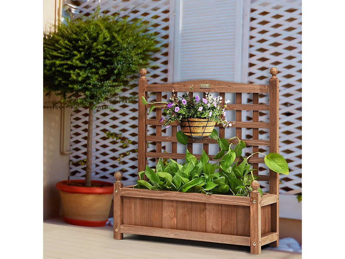 Gartenspalier Blumenkasten mit Rankgitter Massivholz-Pflanzgefäß 64,5 x 28 x 75 cm Dunkelbraun