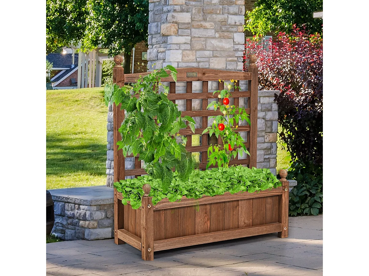 Gartenspalier Blumenkasten mit Rankgitter Massivholz-Pflanzgefäß 64,5 x 28 x 75 cm Dunkelbraun