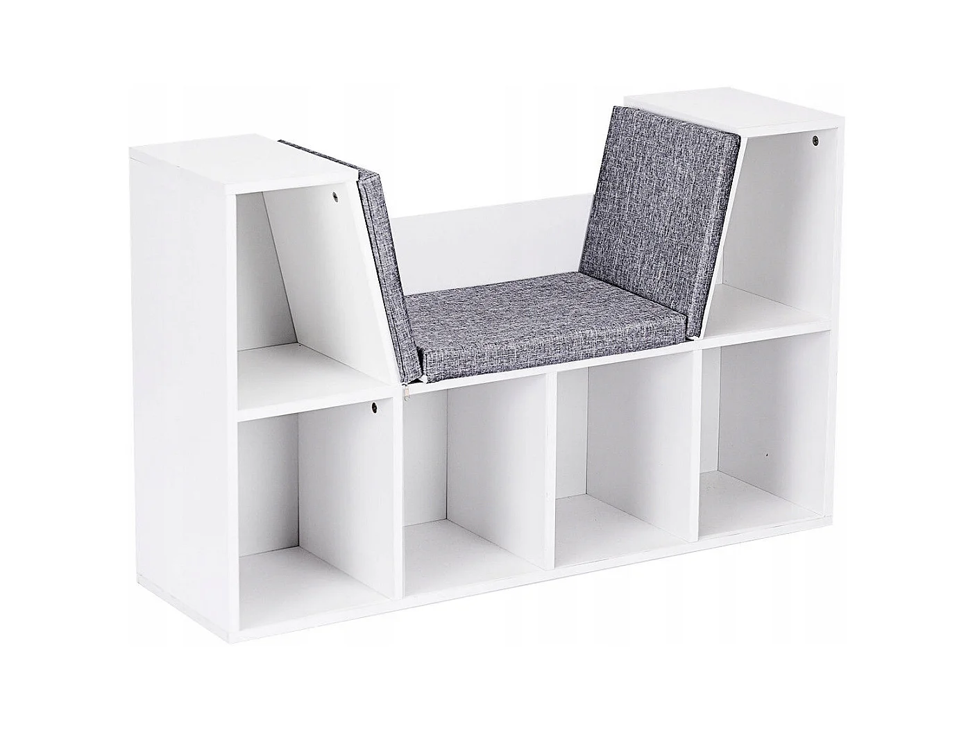 Bibliothèque de Rangement à 7 Casiers avec Coussins Rembourrés Gris Banc à Chaussures en Bois 102x30x63cm, Blanc
