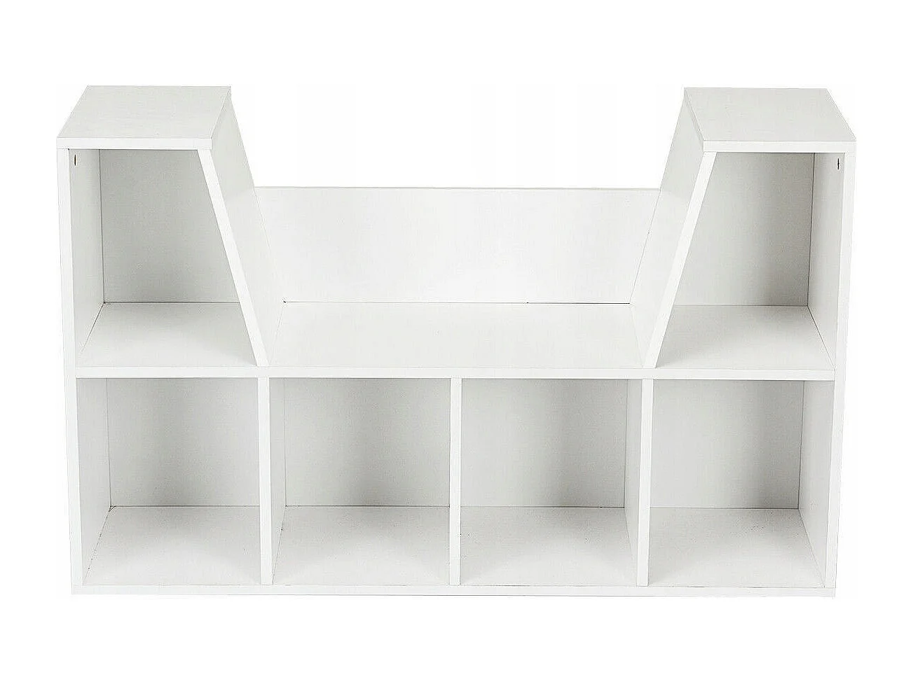 Kinder-Aufbewahrungsregal mit gepolsterten Kissen und 7 Fächern, Schuhbank aus weißem Holz 102x30x63cm