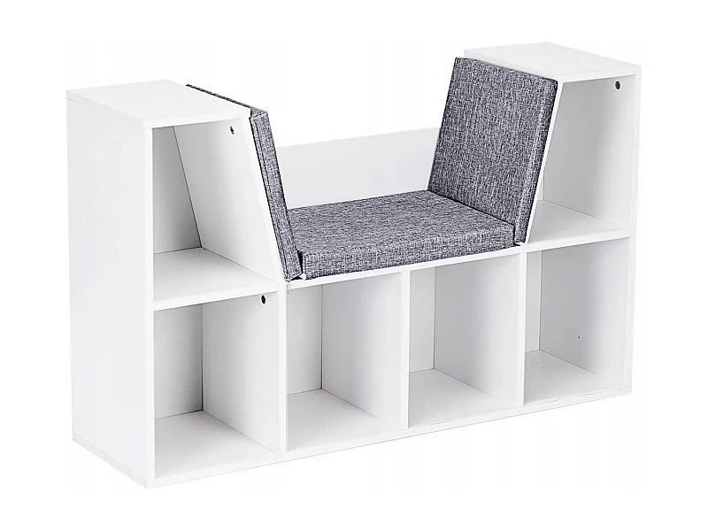 Scaffale per libri in legno Libreria con 6 box scomparti e una sedia per bambini Bianco