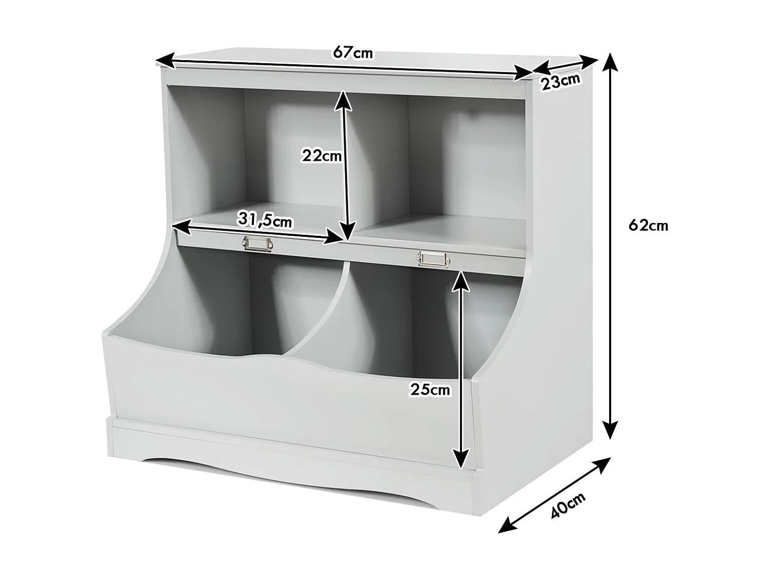 Kinderregal mit 4 Fächern Spielzeugregal Bücherregal für Kinder 67 x 40 x 62 cm Grau
