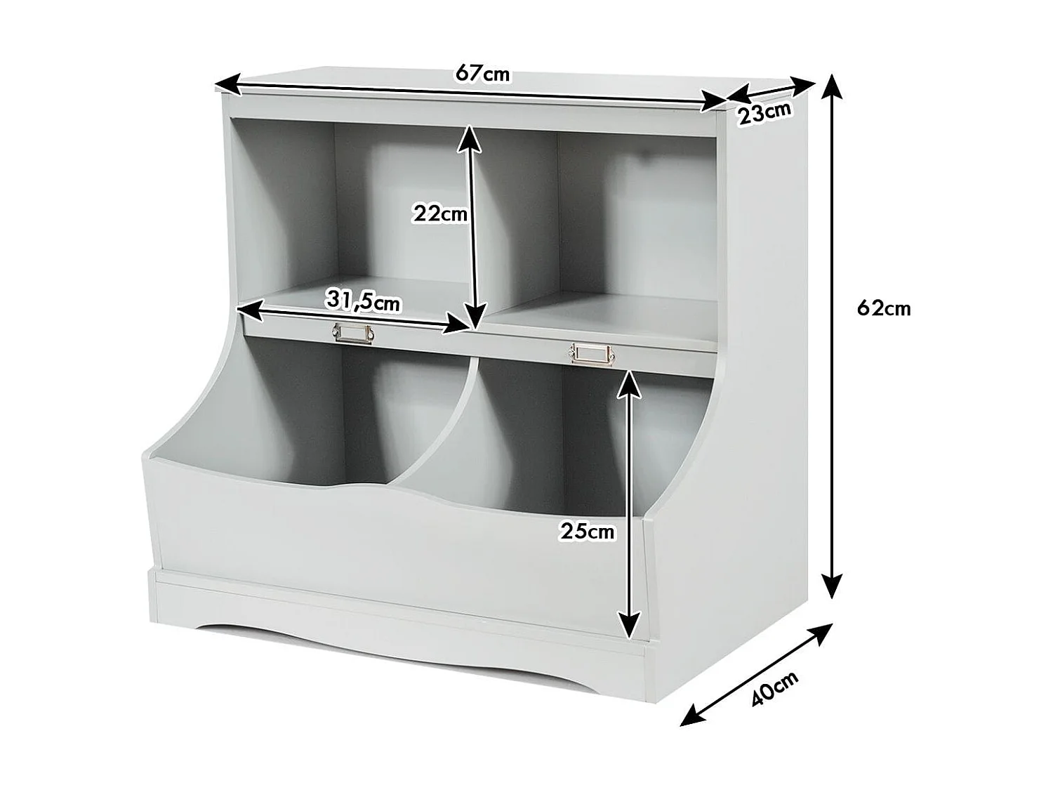 Kinderregal mit 4 Fächern Spielzeugregal Bücherregal für Kinder 67 x 40 x 62 cm Grau