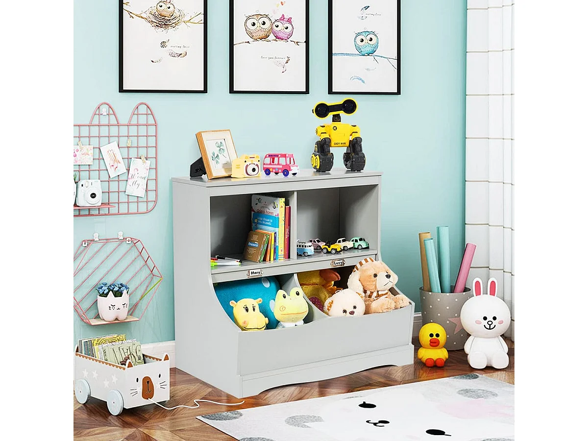 Kinderregal mit 4 Fächern Spielzeugregal Bücherregal für Kinder 67 x 40 x 62 cm Grau