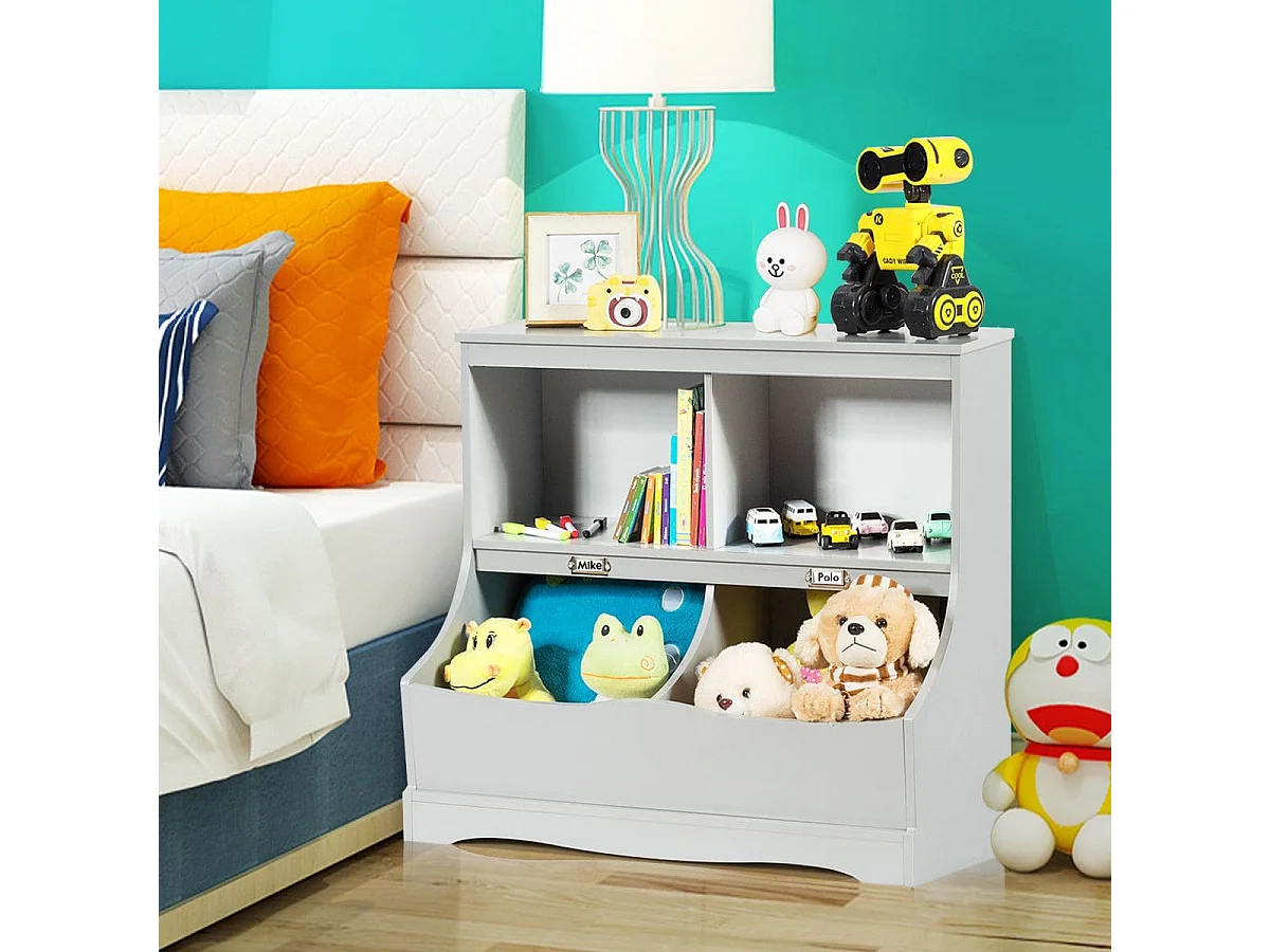 Kinderregal mit 4 Fächern Spielzeugregal Bücherregal für Kinder 67 x 40 x 62 cm Grau