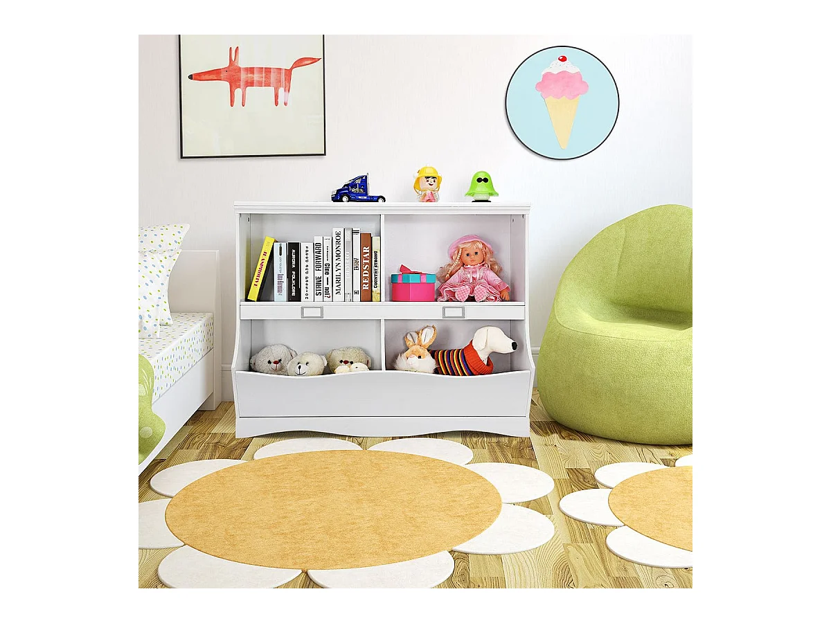 Aufbewahrungsregal mit Behältern Spielzeugregal für Kinder 105,5 x 39,5 x 84 cm Weiß