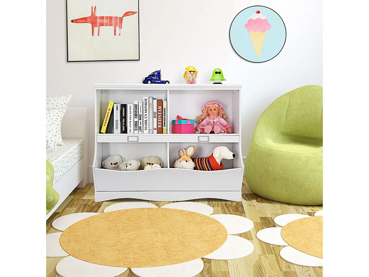 Aufbewahrungsregal mit Behältern Spielzeugregal für Kinder 105,5 x 39,5 x 84 cm Weiß
