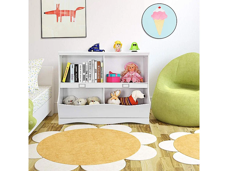 Aufbewahrungsregal mit Behältern Spielzeugregal für Kinder 105,5 x 39,5 x 84 cm Weiß