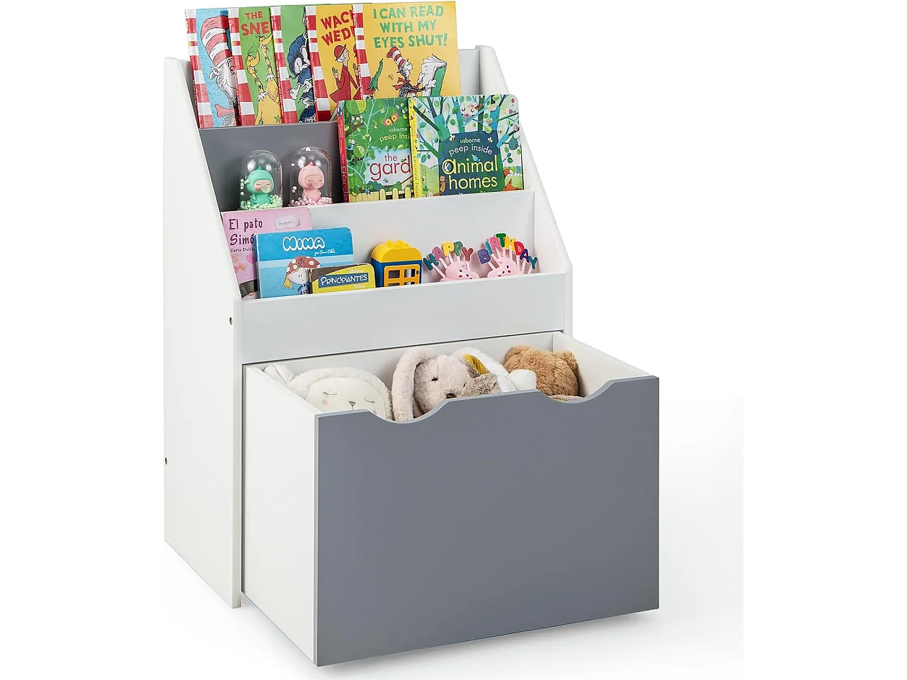 Kinderregal mit rollender Spielzeugkiste