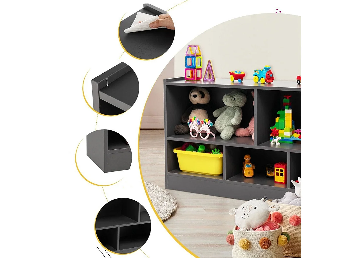 Kinder Spielzeugschrank aus Holz Kinderregal Bücherregal 111 x 30 x 61,5 cm Grau