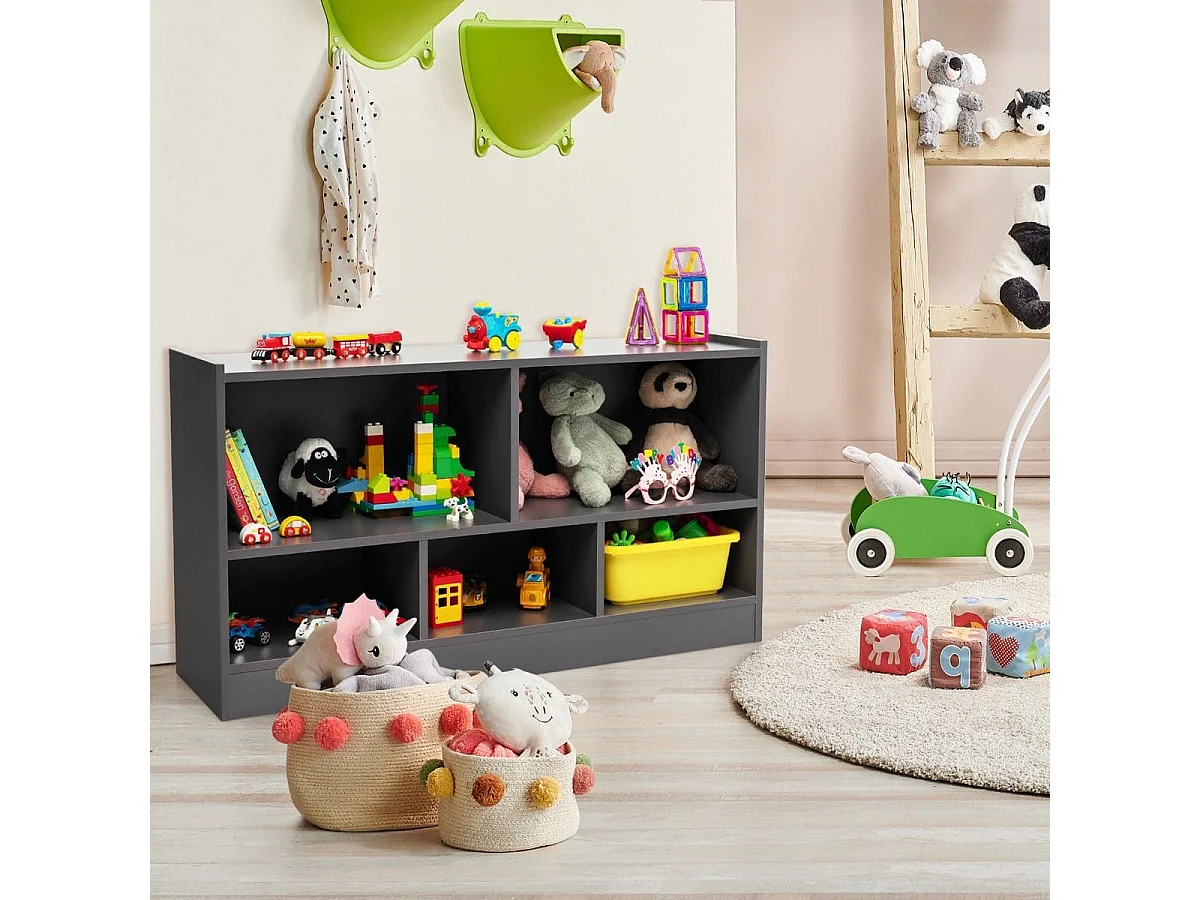 Kinder Spielzeugschrank aus Holz Kinderregal Bücherregal 111 x 30 x 61,5 cm Grau