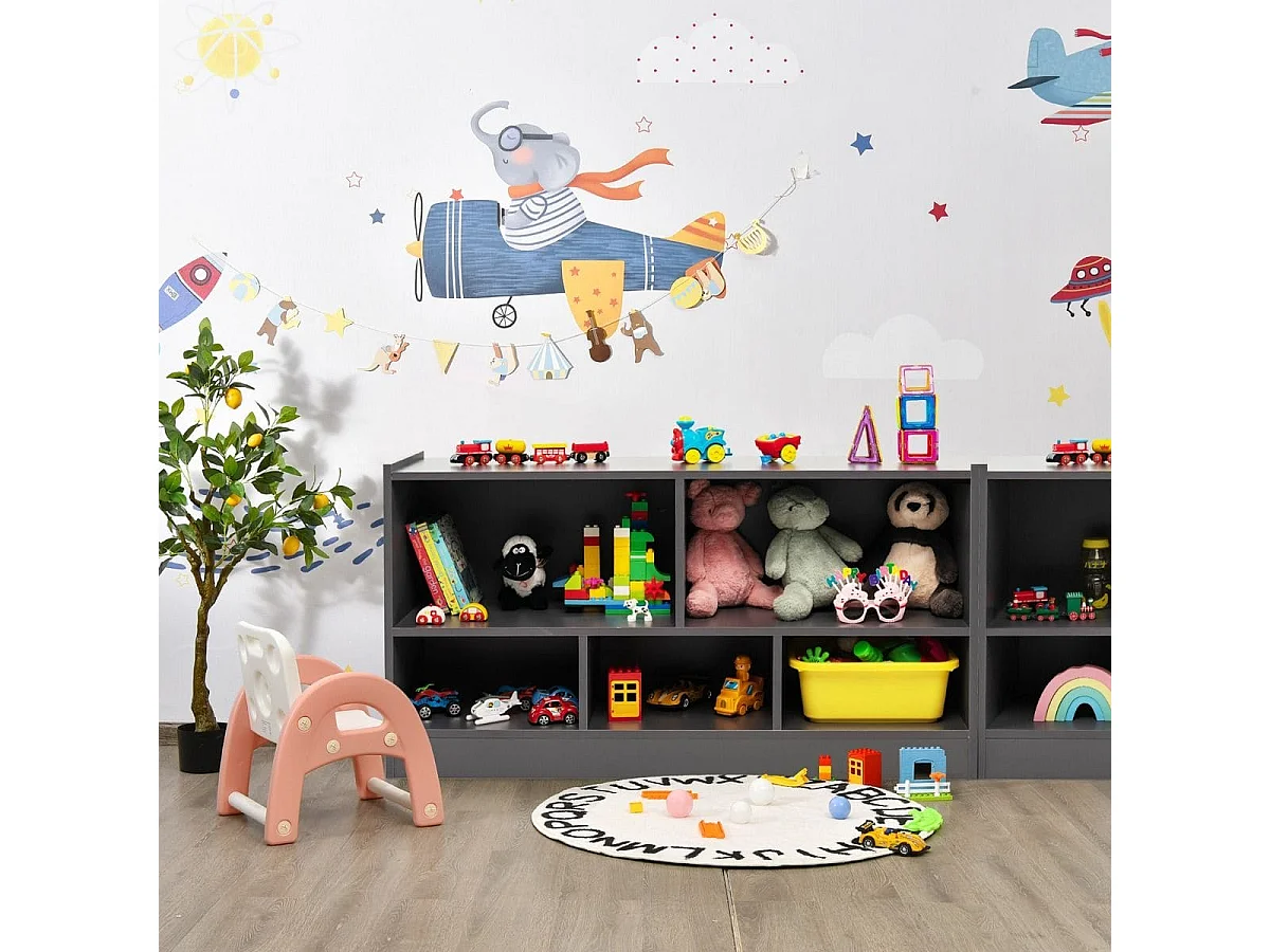 Kinder Spielzeugschrank aus Holz Kinderregal Bücherregal 111 x 30 x 61,5 cm Grau