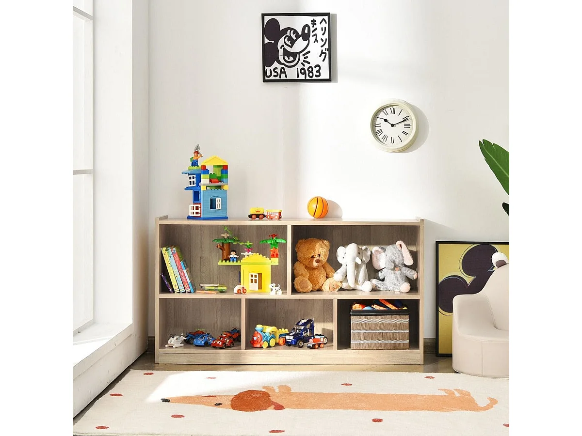 Spielzeugschrank aus Holz Kinderregal mit 5 Fächern 111 x 30 x 61,5 cm Natur