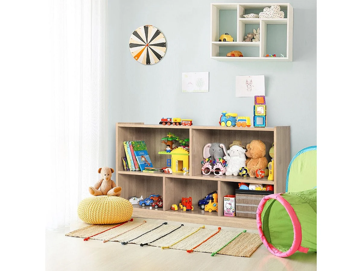 Spielzeugschrank aus Holz Kinderregal mit 5 Fächern 111 x 30 x 61,5 cm Natur